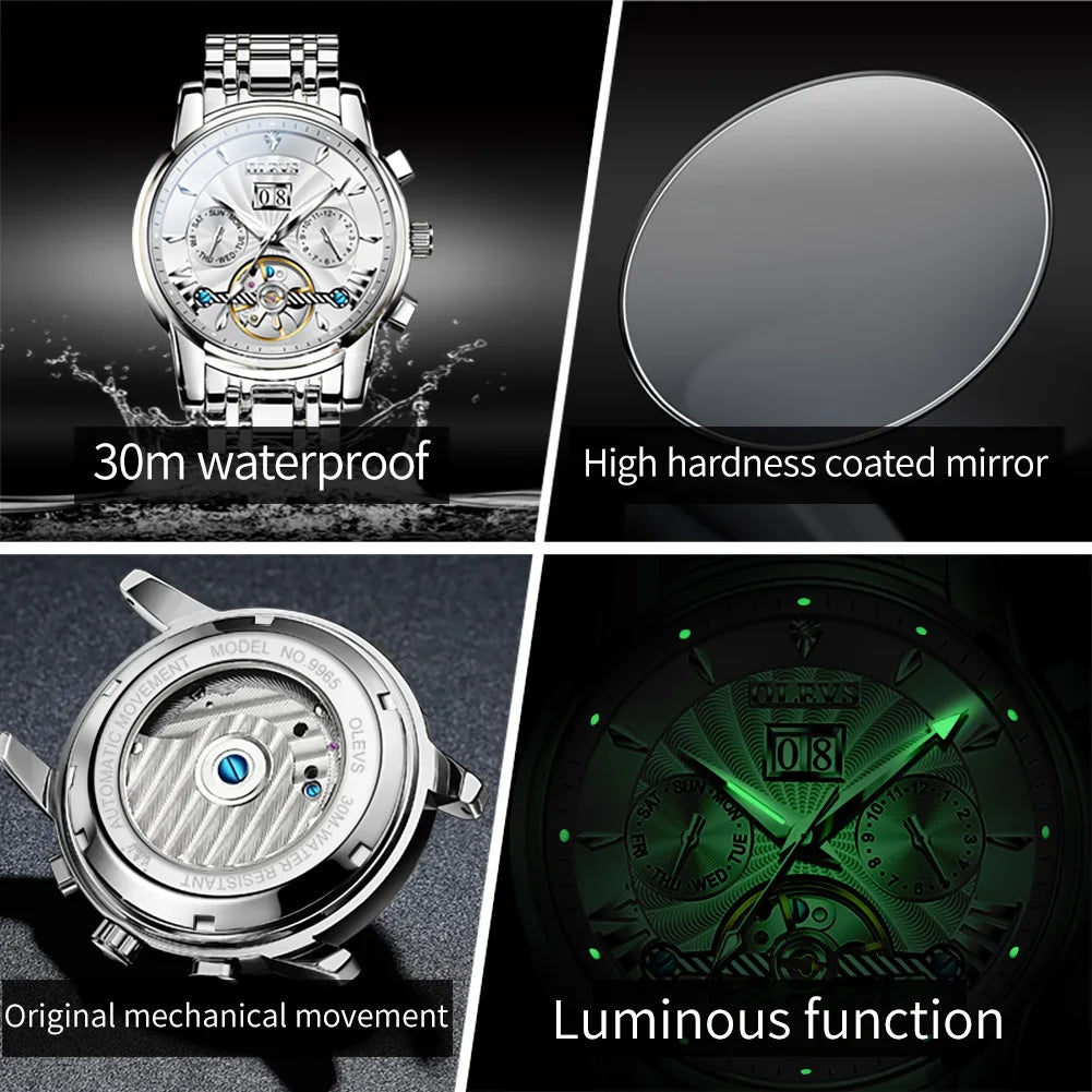 OLEVS 9965 Luxury Automatic Mechanical Watch Deep Waterproof Stainless Steel Watch Men's Business Casual SmartWatch
