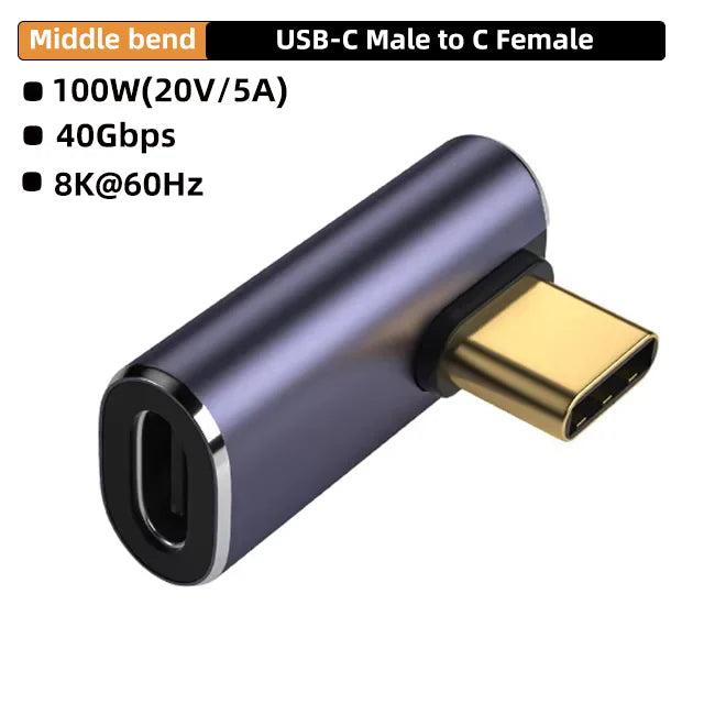 Adaptador USB4.0 40Gbps OTG tipo C de 90 grados 100W 5A USB C a tipo C convertidor de carga rápida adaptador de datos USB C para Macbook 8K60HZ