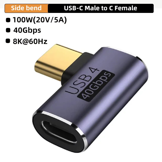 Adaptador USB4.0 40Gbps OTG tipo C de 90 grados 100W 5A USB C a tipo C convertidor de carga rápida adaptador de datos USB C para Macbook 8K60HZ