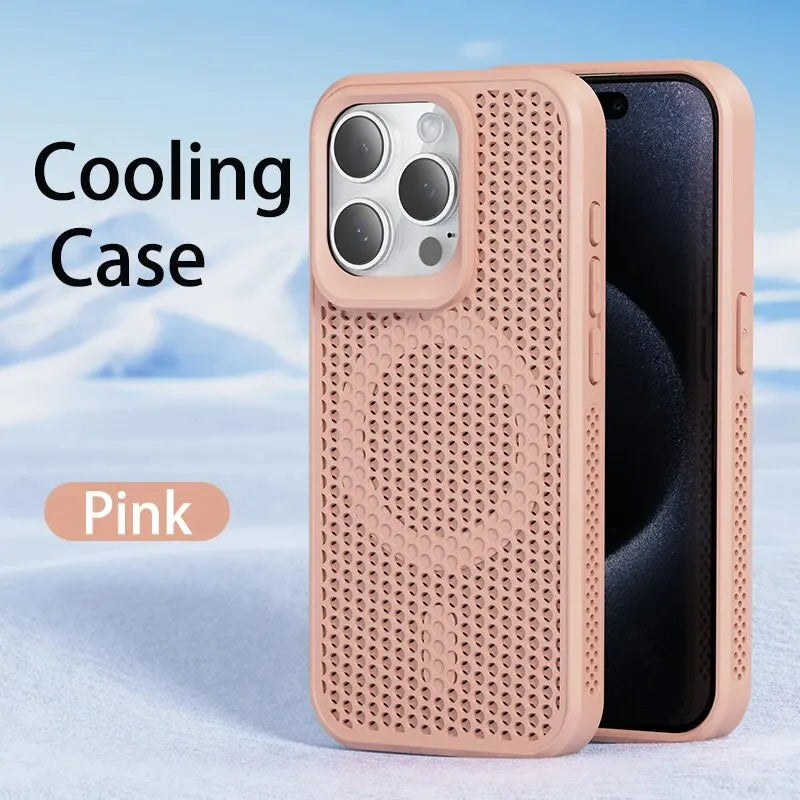Funda de teléfono magnética Magsafe para iPhone, carcasa trasera dura de rejilla transpirable, refrigeración, disipación de calor, 16, 14, 15, 13, 12, 11 Pro Max Plus