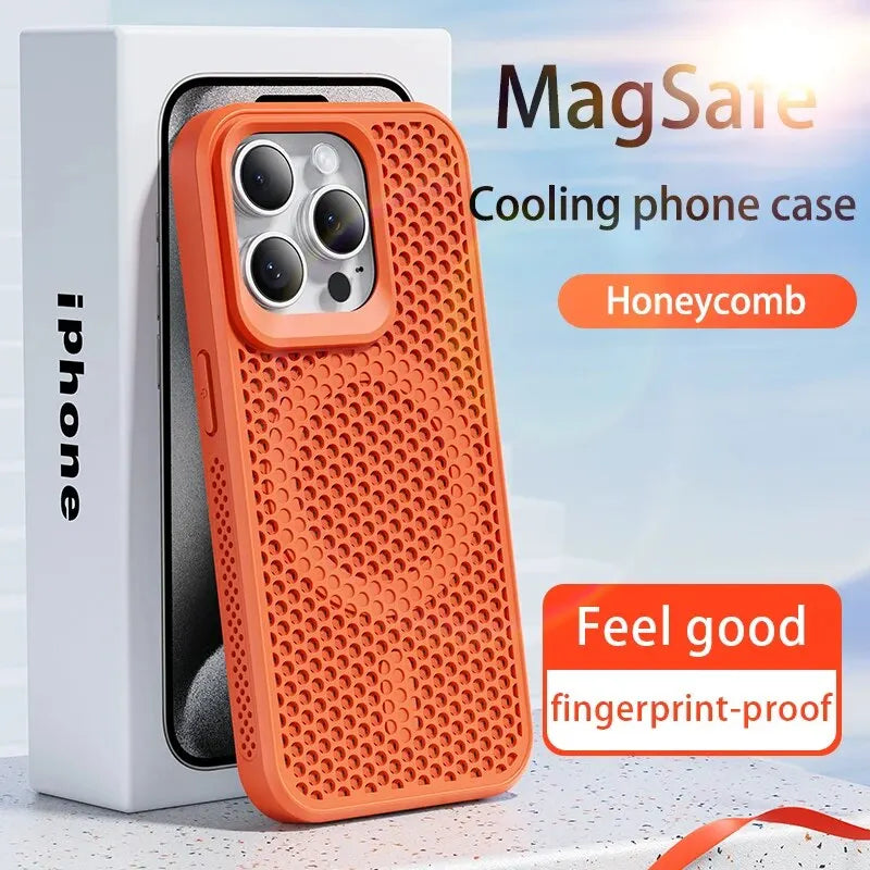 Funda de teléfono magnética Magsafe para iPhone, carcasa trasera dura de rejilla transpirable, refrigeración, disipación de calor, 16, 14, 15, 13, 12, 11 Pro Max Plus