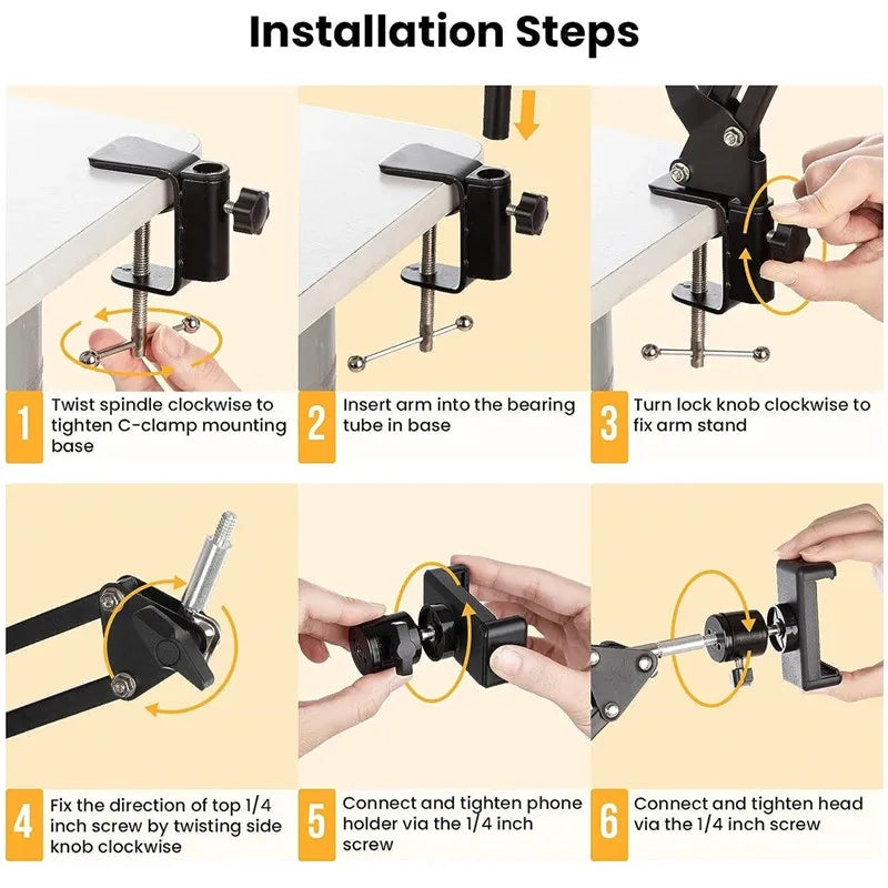 Trípode de brazo Flexible Roreta 2025 para mesa de soporte de teléfono, ancla doblada en línea, escritorio, portátil, vídeo, fotografía aérea en vivo