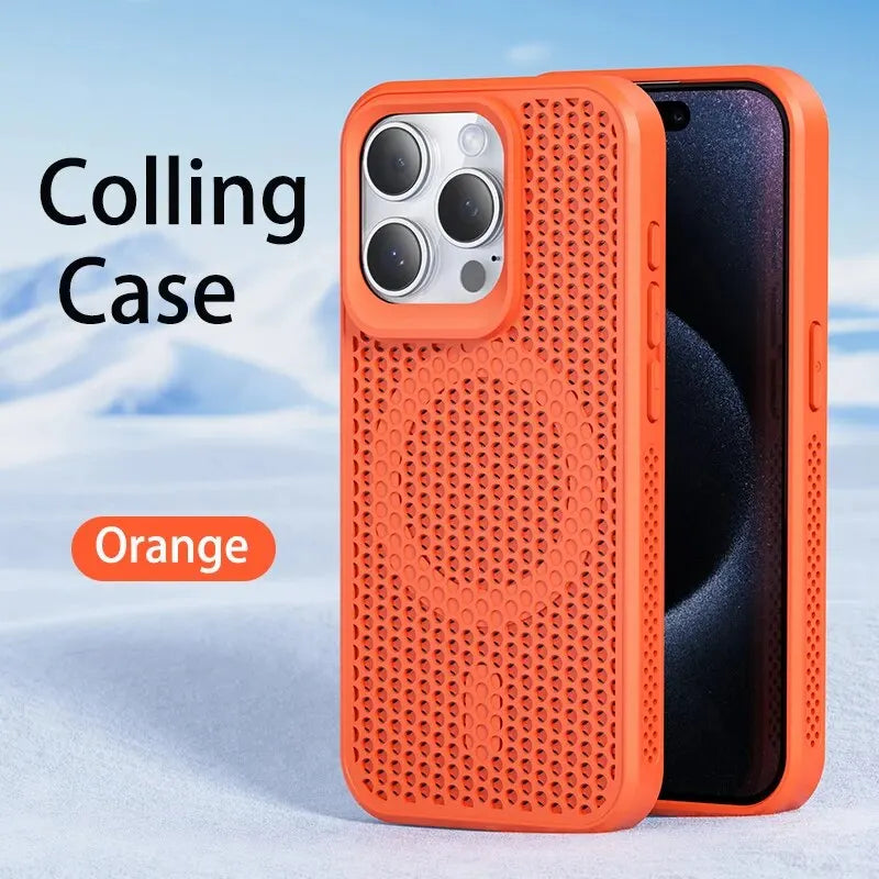 Funda de teléfono magnética Magsafe para iPhone, carcasa trasera dura de rejilla transpirable, refrigeración, disipación de calor, 16, 14, 15, 13, 12, 11 Pro Max Plus