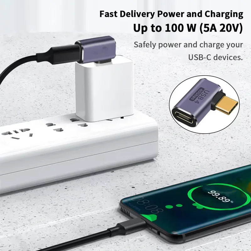 Adaptador USB4.0 40Gbps OTG tipo C de 90 grados 100W 5A USB C a tipo C convertidor de carga rápida adaptador de datos USB C para Macbook 8K60HZ