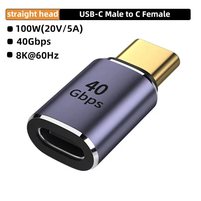 Adaptador USB4.0 40Gbps OTG tipo C de 90 grados 100W 5A USB C a tipo C convertidor de carga rápida adaptador de datos USB C para Macbook 8K60HZ