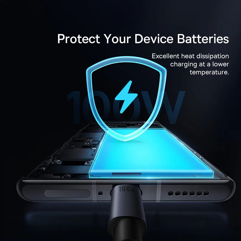Cable Baseus USB tipo C de 66W/100W para Huawei P50 P40 Pro Honor Super Charge 6A, Cable de datos de carga rápida USB C