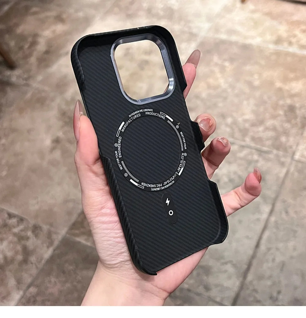Para Magsafe funda con patrón de fibra de carbono mate para iPhone 17 16 15 14 Pro Max funda dura ultrafina a prueba de golpes para iPhone 17Pro