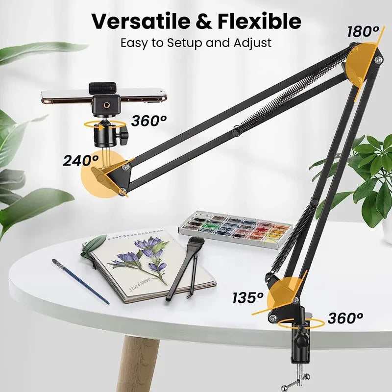 Trípode de brazo Flexible Roreta 2025 para mesa de soporte de teléfono, ancla doblada en línea, escritorio, portátil, vídeo, fotografía aérea en vivo