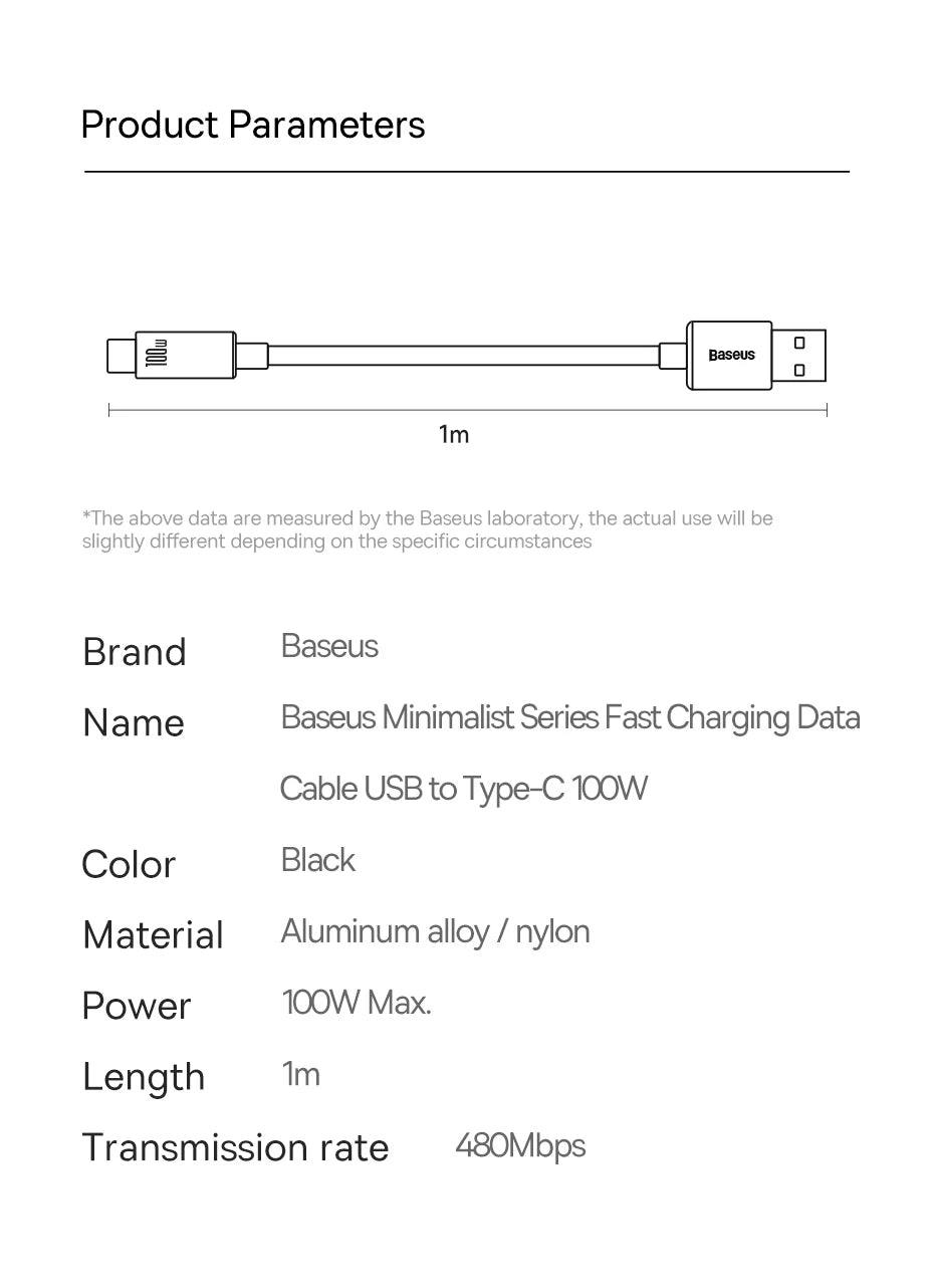 Cable Baseus USB tipo C de 66W/100W para Huawei P50 P40 Pro Honor Super Charge 6A, Cable de datos de carga rápida USB C