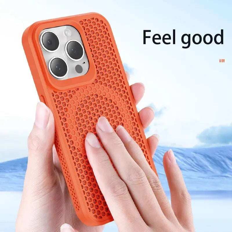 Funda de teléfono magnética Magsafe para iPhone, carcasa trasera dura de rejilla transpirable, refrigeración, disipación de calor, 16, 14, 15, 13, 12, 11 Pro Max Plus