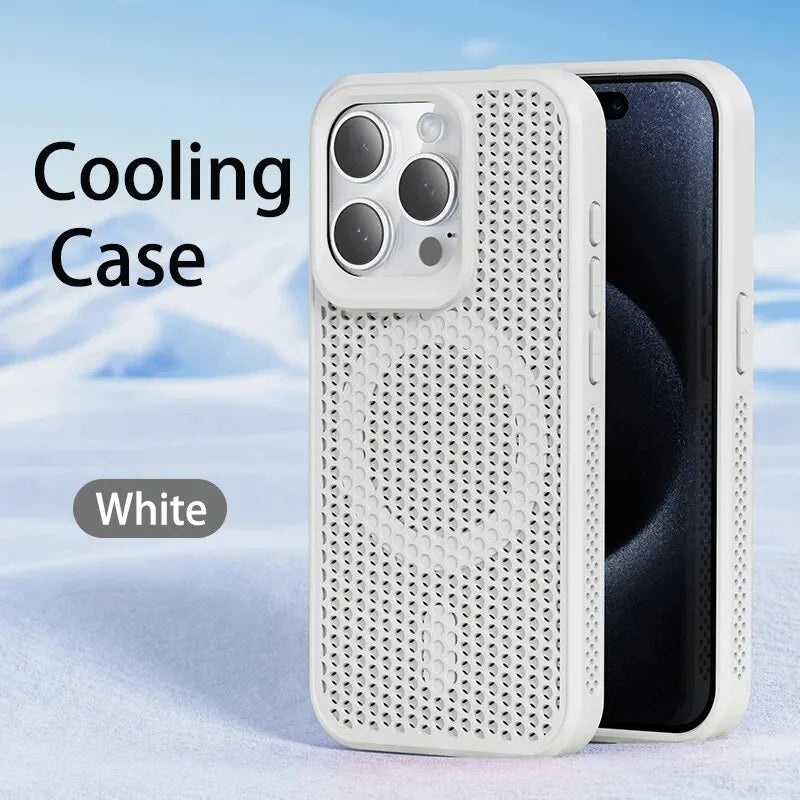 Funda de teléfono magnética Magsafe para iPhone, carcasa trasera dura de rejilla transpirable, refrigeración, disipación de calor, 16, 14, 15, 13, 12, 11 Pro Max Plus