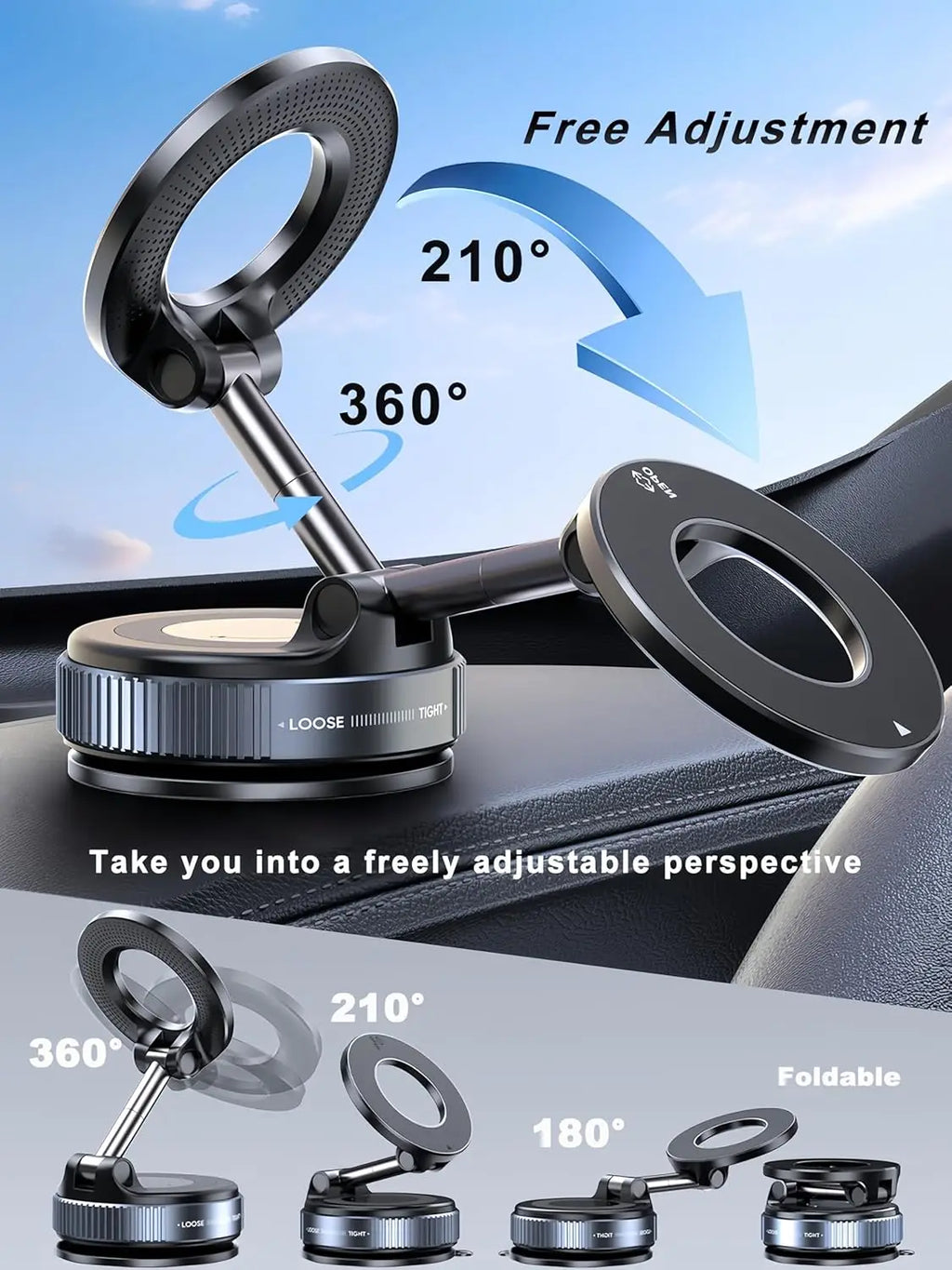 Soporte Magnético Plegable para Teléfono de Coche con Ventosa de Vacío, para Transmisiones en Vivo, Grabación y Navegación, para Consola Central