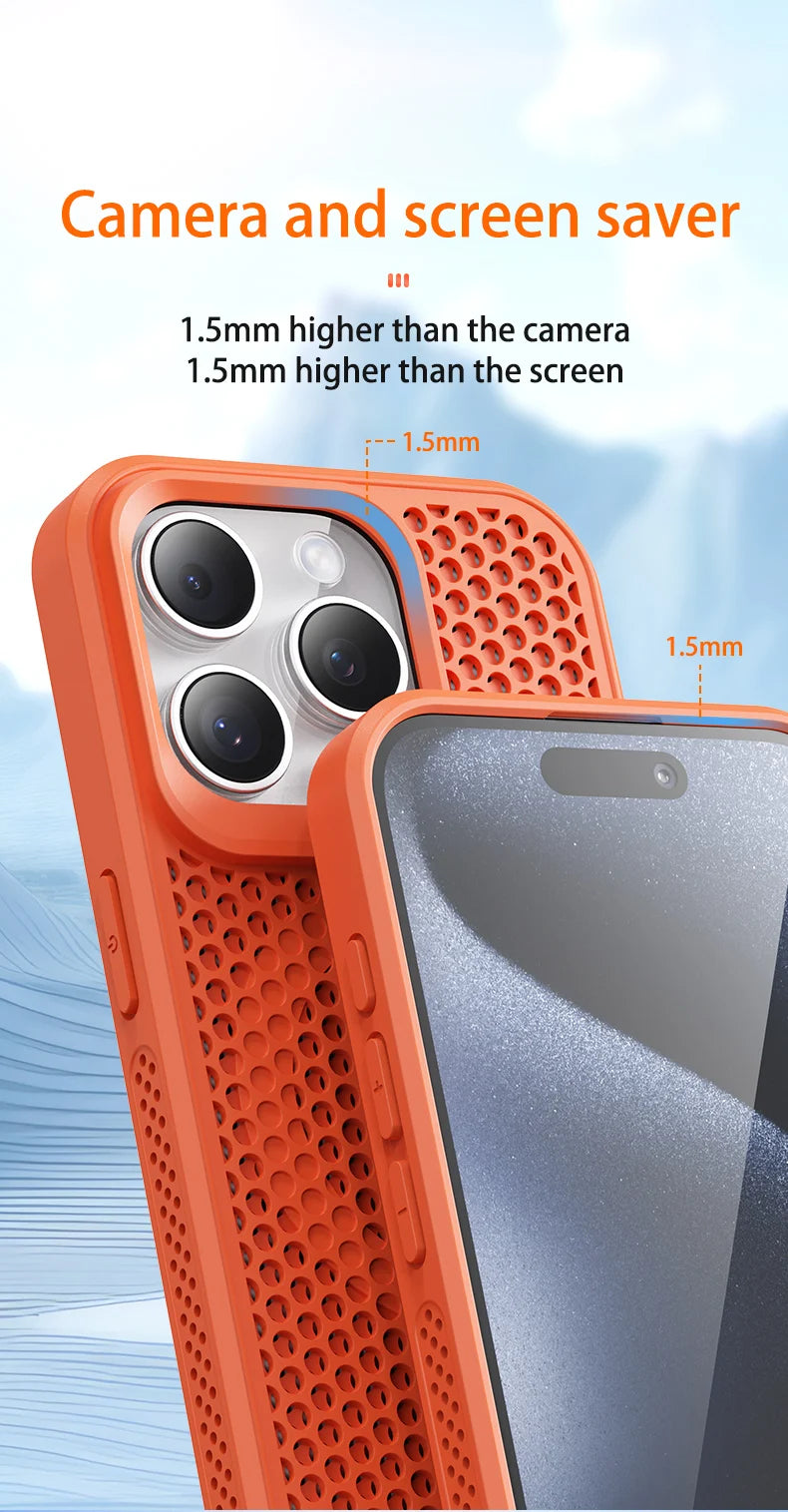 Funda de teléfono magnética Magsafe para iPhone, carcasa trasera dura de rejilla transpirable, refrigeración, disipación de calor, 16, 14, 15, 13, 12, 11 Pro Max Plus