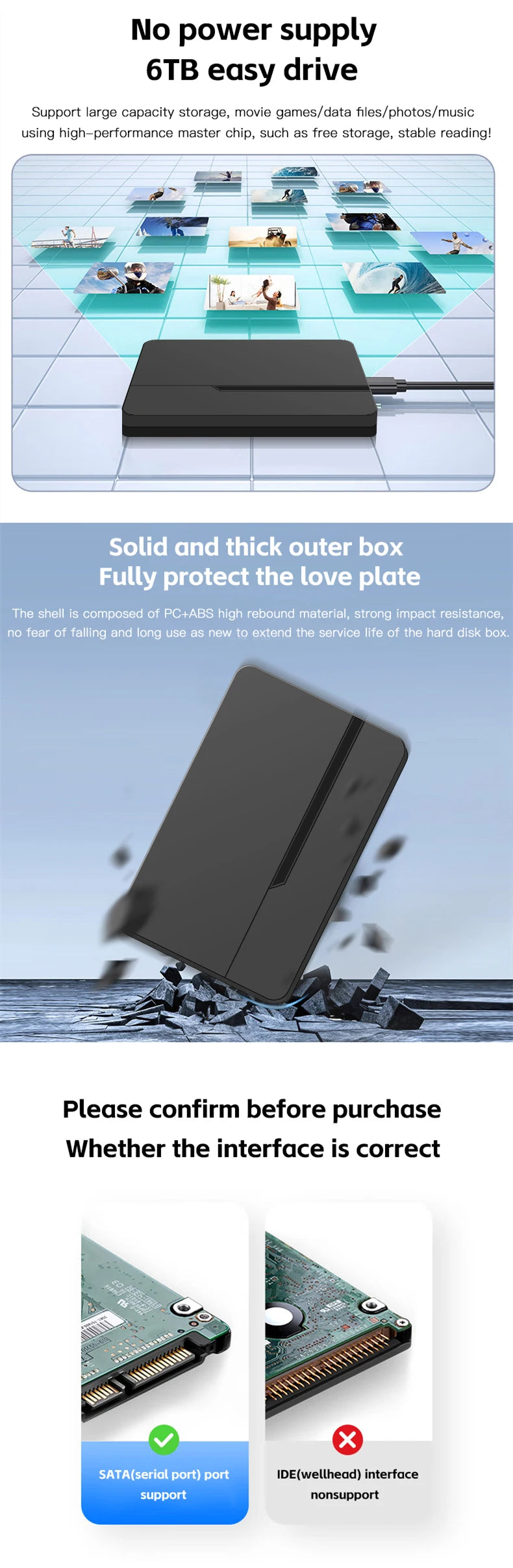Caja ssd Rouhong, carcasa de disco duro externo de 2,5 ", carcasa de disco duro USB 3,0 de 6TB, compatible con disco duro SATA SSD de 7mm y 9,5mm para ordenador portátil y PC