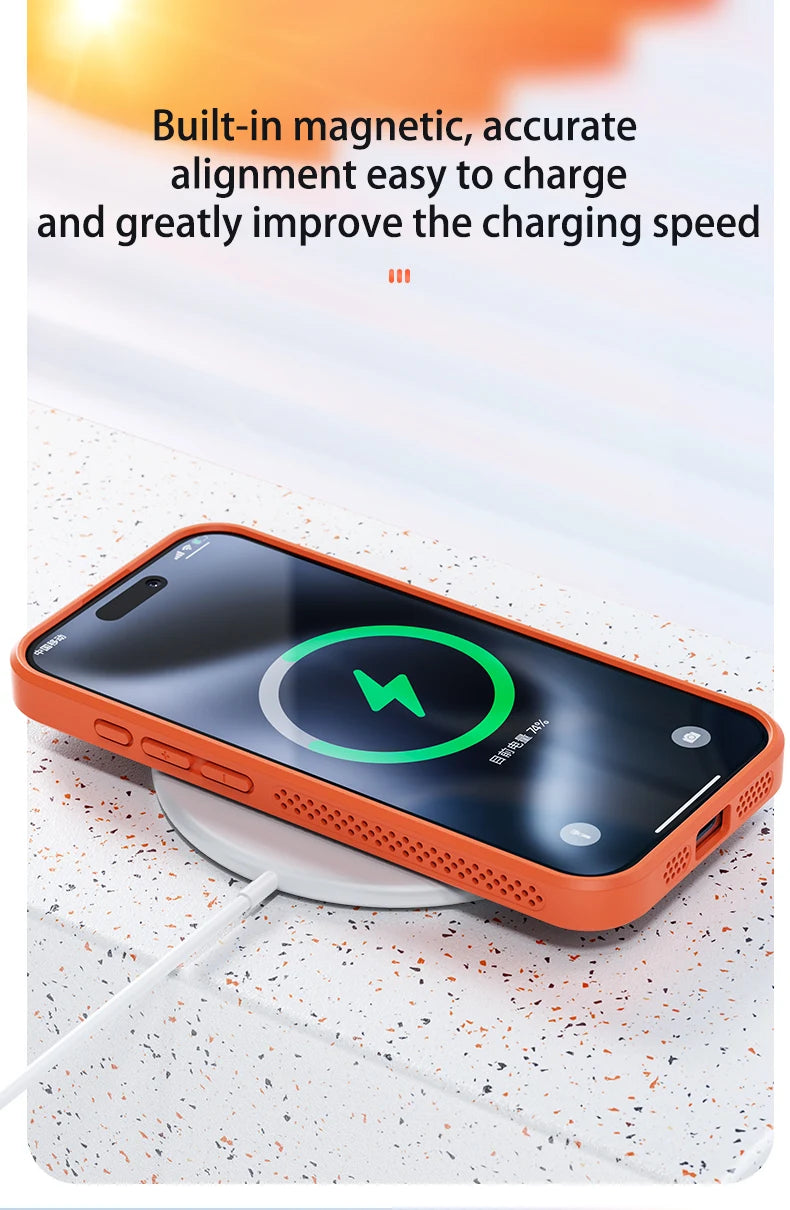 Funda de teléfono magnética Magsafe para iPhone, carcasa trasera dura de rejilla transpirable, refrigeración, disipación de calor, 16, 14, 15, 13, 12, 11 Pro Max Plus