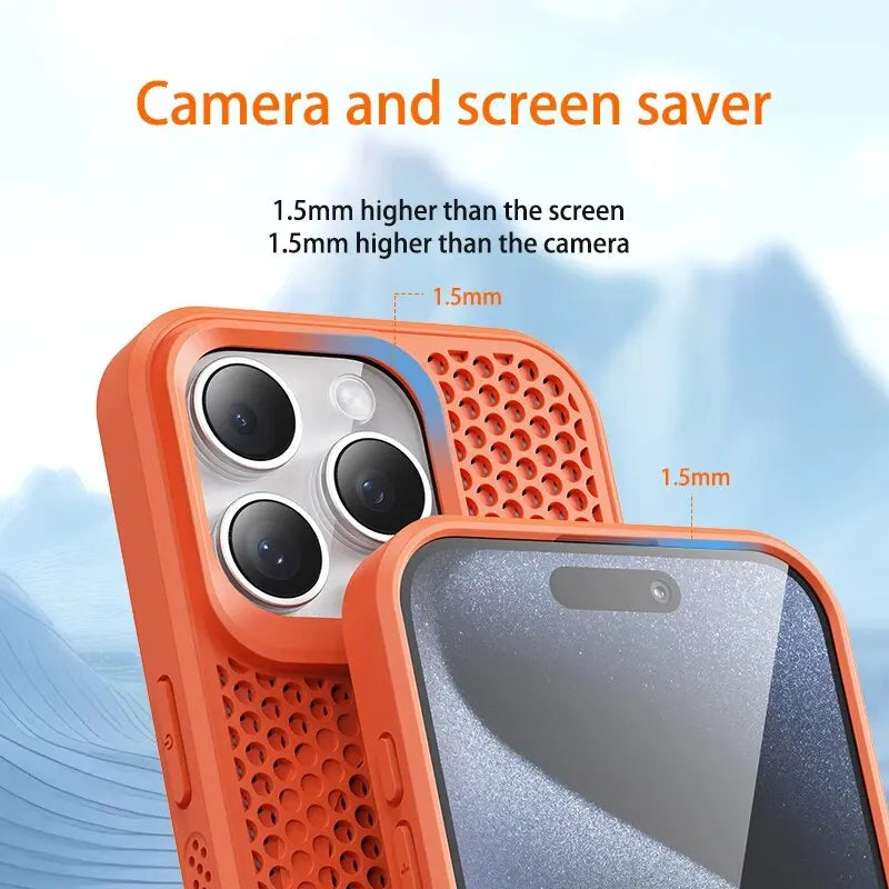 Funda de teléfono magnética Magsafe para iPhone, carcasa trasera dura de rejilla transpirable, refrigeración, disipación de calor, 16, 14, 15, 13, 12, 11 Pro Max Plus