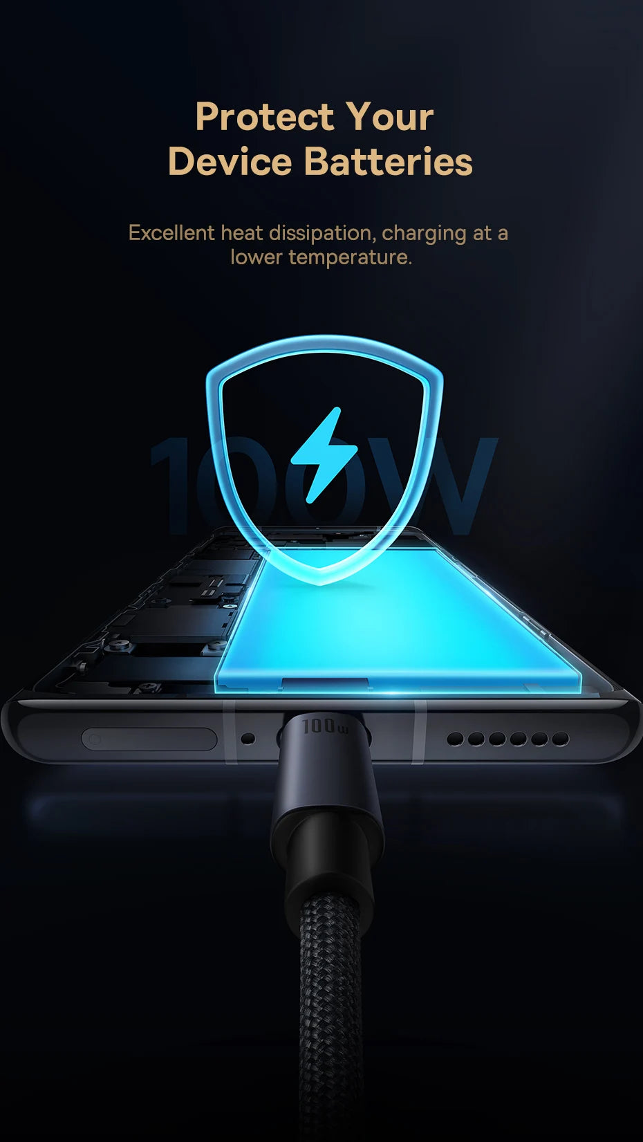 Cable Baseus USB tipo C de 66W/100W para Huawei P50 P40 Pro Honor Super Charge 6A, Cable de datos de carga rápida USB C