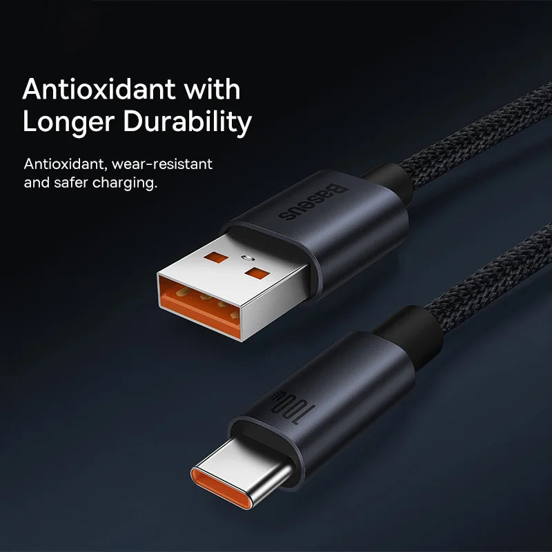 Cable Baseus USB tipo C de 66W/100W para Huawei P50 P40 Pro Honor Super Charge 6A, Cable de datos de carga rápida USB C