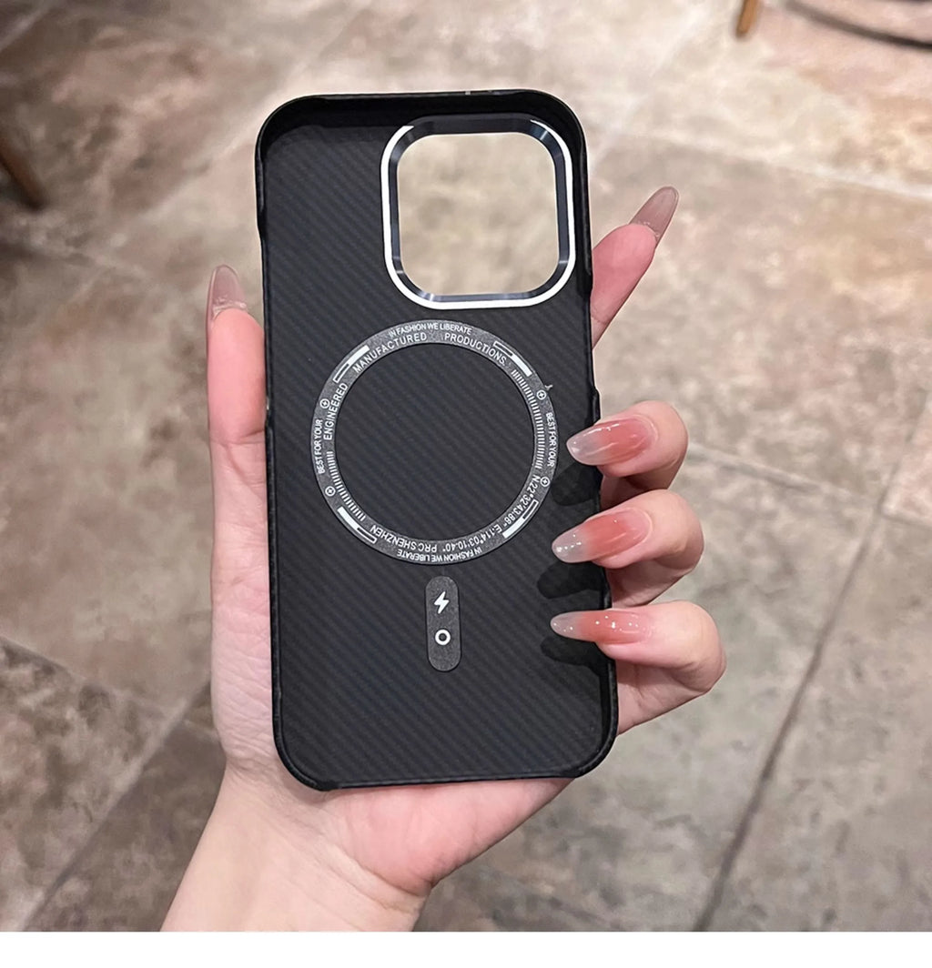 Para Magsafe funda con patrón de fibra de carbono mate para iPhone 17 16 15 14 Pro Max funda dura ultrafina a prueba de golpes para iPhone 17Pro