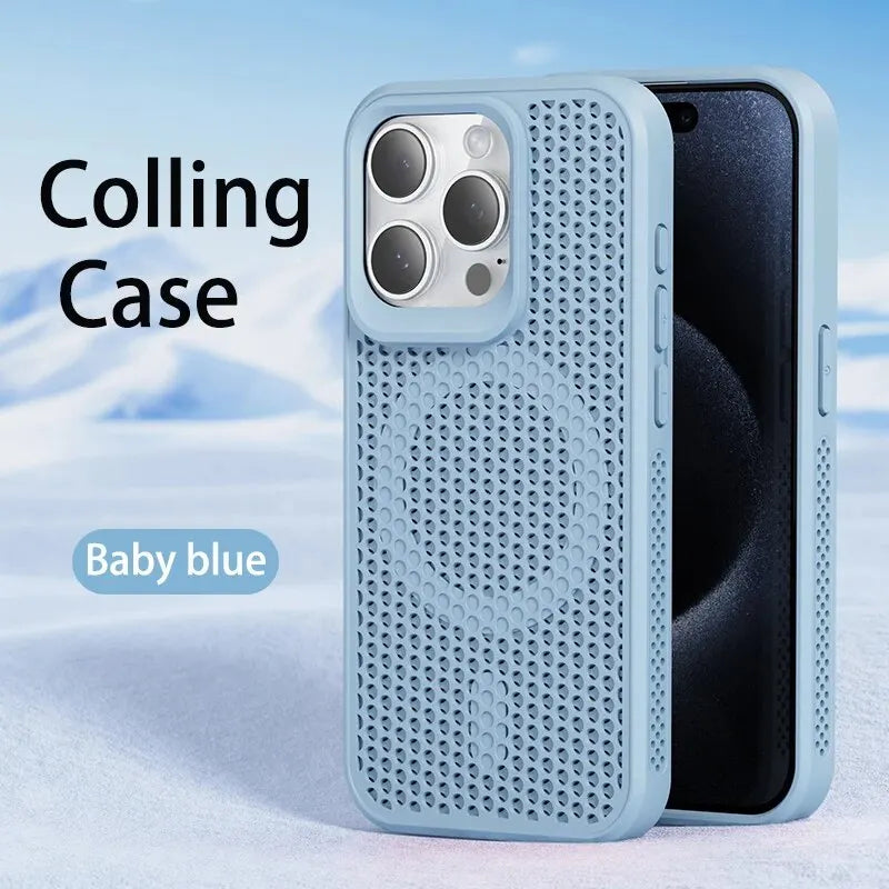 Funda de teléfono magnética Magsafe para iPhone, carcasa trasera dura de rejilla transpirable, refrigeración, disipación de calor, 16, 14, 15, 13, 12, 11 Pro Max Plus