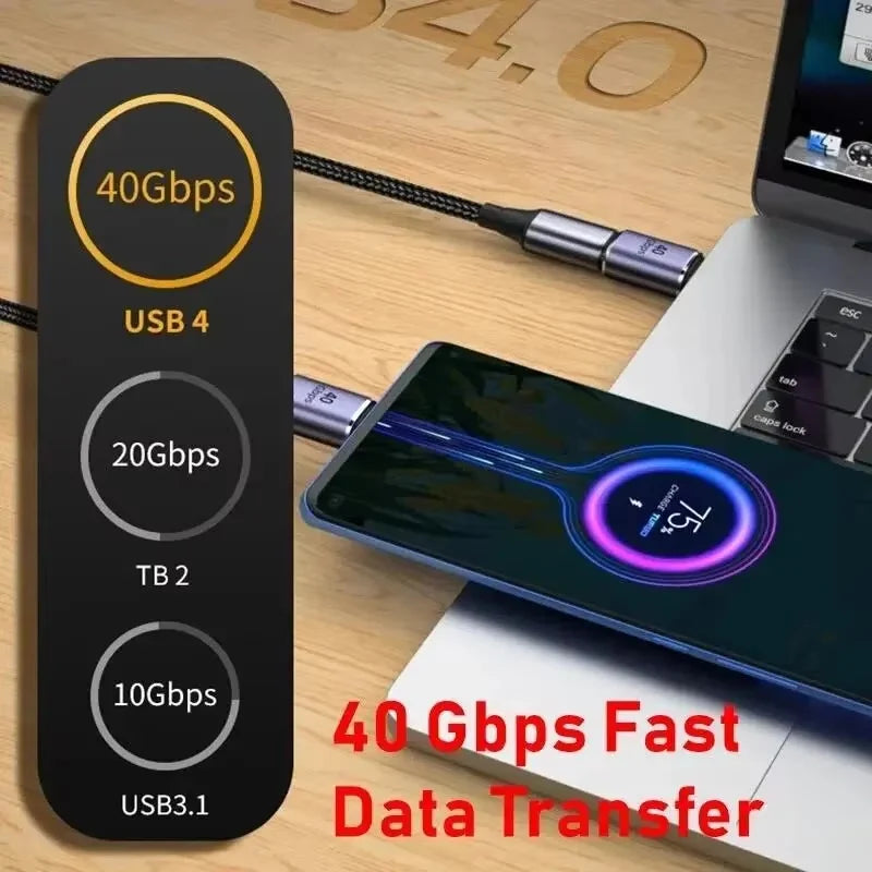 Adaptador USB4.0 40Gbps OTG tipo C de 90 grados 100W 5A USB C a tipo C convertidor de carga rápida adaptador de datos USB C para Macbook 8K60HZ
