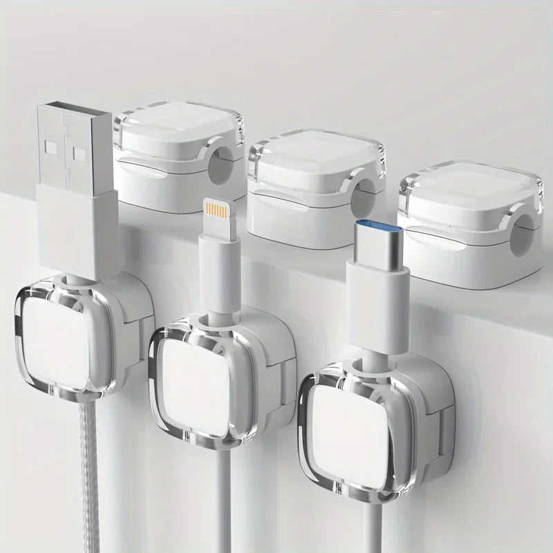 VIKEFON 6 clips magnéticos para gestión de cables, organizador de cables multicolor, ganchos para escritorio y pared para datos de teléfono y cargador