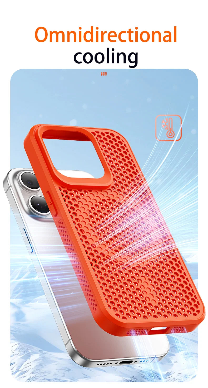 Funda de teléfono magnética Magsafe para iPhone, carcasa trasera dura de rejilla transpirable, refrigeración, disipación de calor, 16, 14, 15, 13, 12, 11 Pro Max Plus