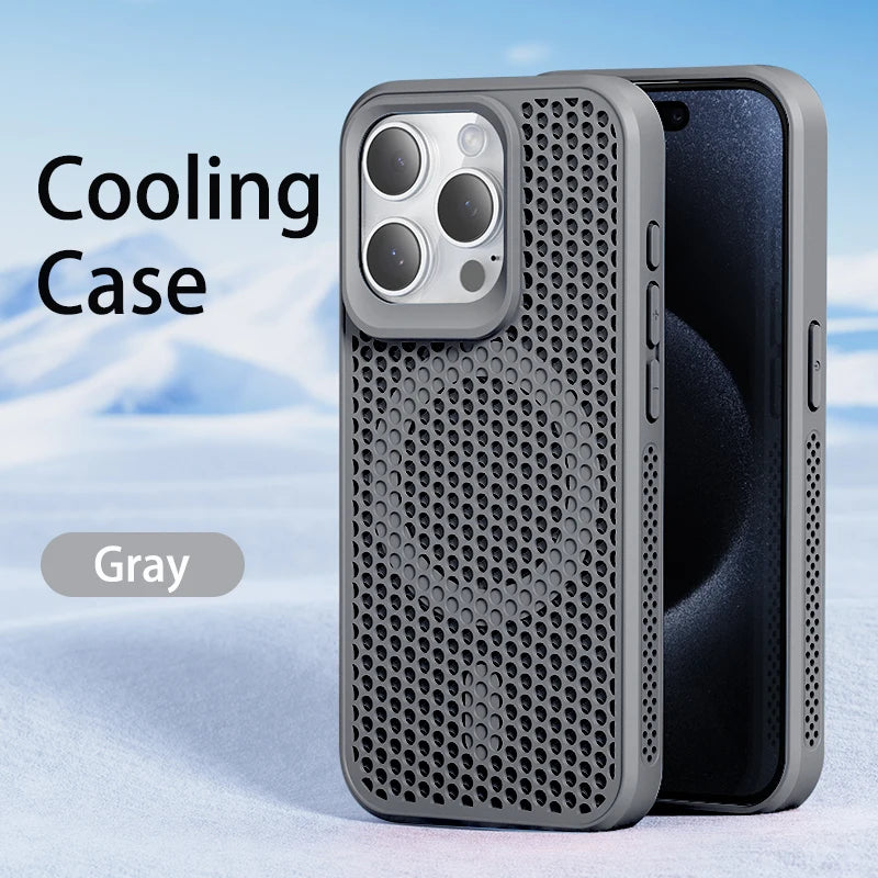Funda de teléfono magnética Magsafe para iPhone, carcasa trasera dura de rejilla transpirable, refrigeración, disipación de calor, 16, 14, 15, 13, 12, 11 Pro Max Plus