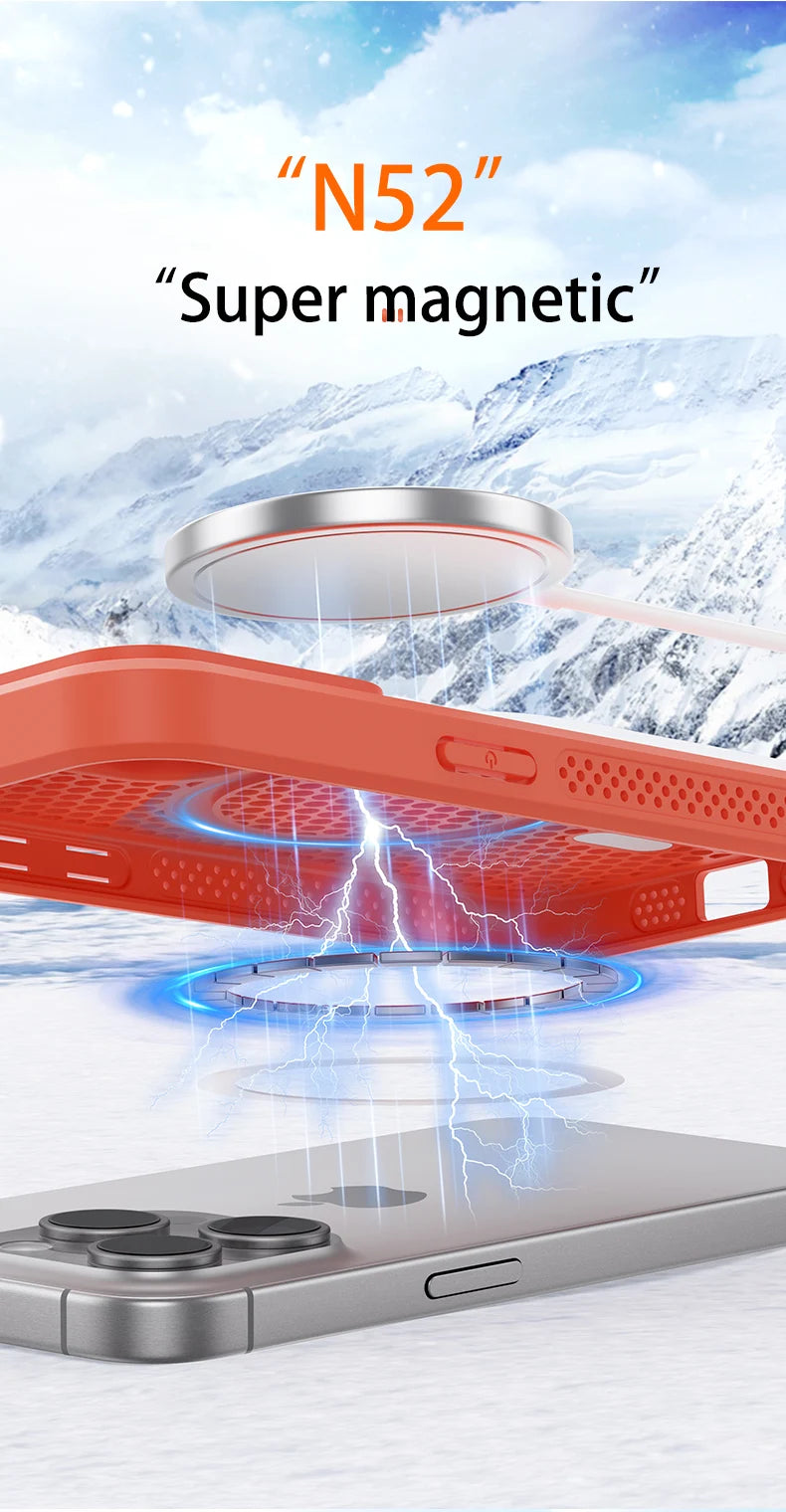 Funda de teléfono magnética Magsafe para iPhone, carcasa trasera dura de rejilla transpirable, refrigeración, disipación de calor, 16, 14, 15, 13, 12, 11 Pro Max Plus