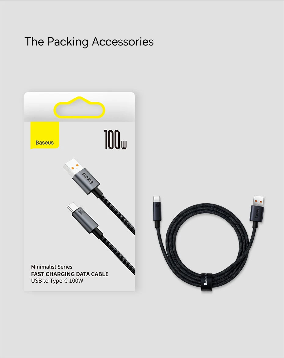 Cable Baseus USB tipo C de 66W/100W para Huawei P50 P40 Pro Honor Super Charge 6A, Cable de datos de carga rápida USB C