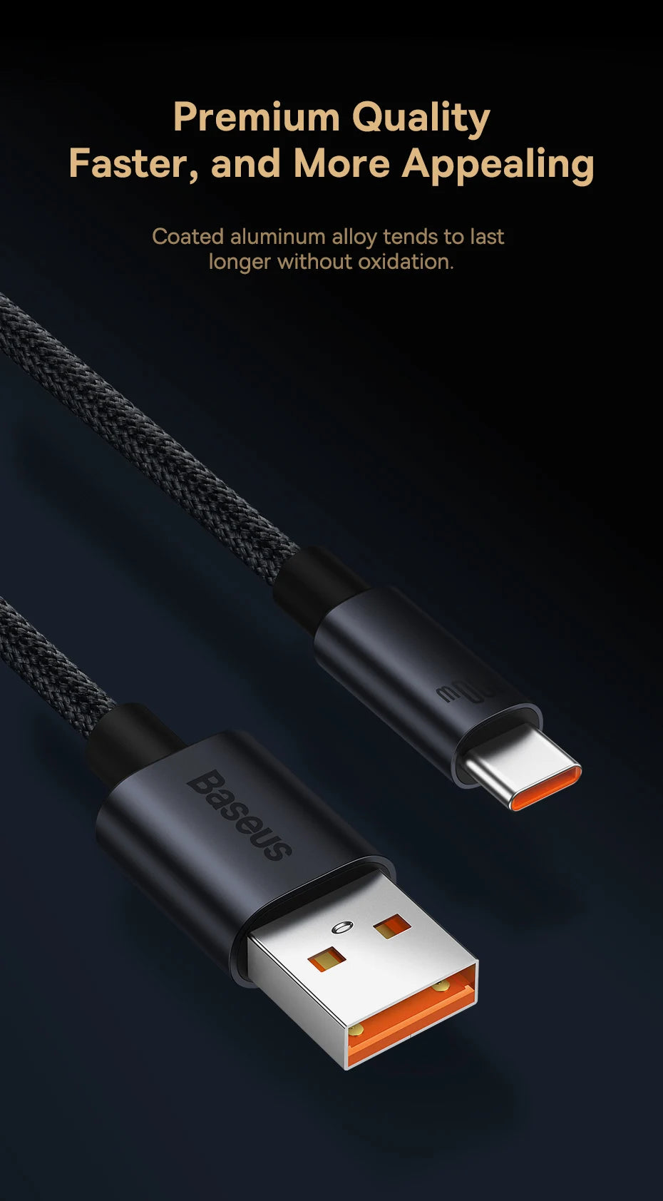 Cable Baseus USB tipo C de 66W/100W para Huawei P50 P40 Pro Honor Super Charge 6A, Cable de datos de carga rápida USB C
