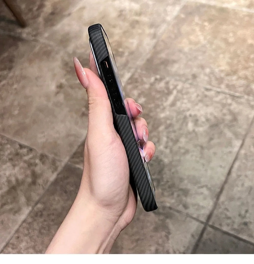 Para Magsafe funda con patrón de fibra de carbono mate para iPhone 17 16 15 14 Pro Max funda dura ultrafina a prueba de golpes para iPhone 17Pro
